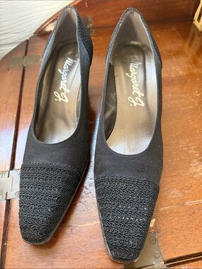 Margaret J. Black Braided Pointed Toe Pumps 9.5 B made in Spain